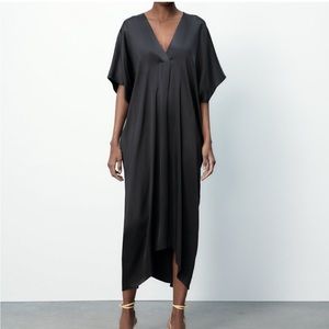Zara flowy satin dress in a charcoal grey. Bran new with tags